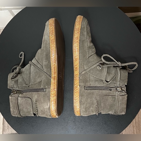 UGG Reid Suede Moccasin Lace-Up Booties Grey / Green Zip Closure Winter - Picture 11 of 14